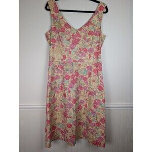 Garnet Hill Dress Women’s 10 Cream Floral Stretch Boho Garden Sleeveless Lined